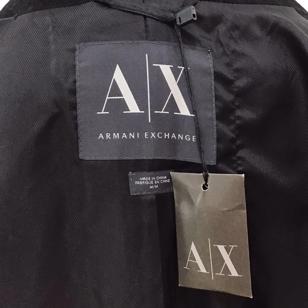 Armani Exchange Black Wool Blend Coat NEW
